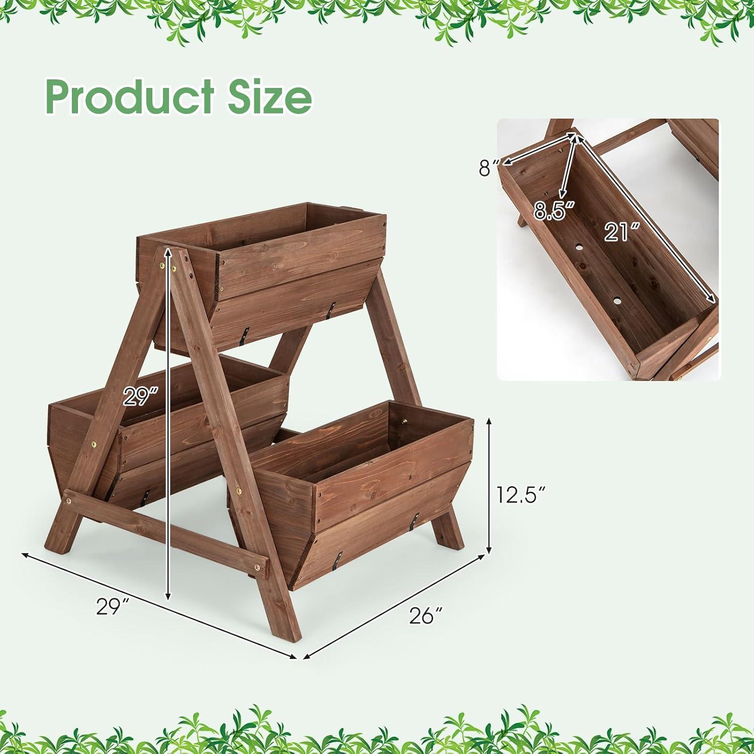 image:imageGiantex Vertical Raised Garden Bed 3 Wood Planter Boxes for Flower Vegetable Fruit Herb Freestanding Garden Planter with Drain Holes Elevated Raised Beds for Indoor Outdoor Lawn Patio Yard Brown26x29x29