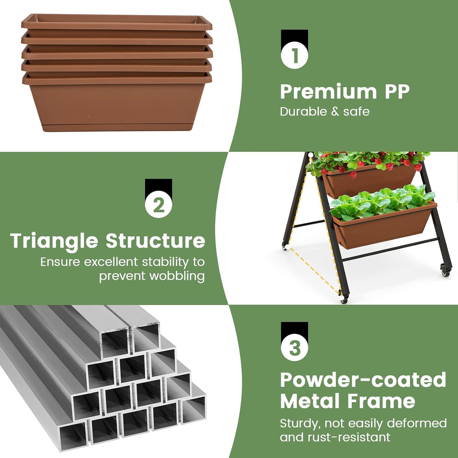 image:imageGiantex Vertical Raised Garden Bed on Wheels 5Tier Elevated Planter Boxes Garden Beds with Drain Hole Freestanding 5 Containers for Herb Vegetables Flowers Growing Indoor Outdoor Patio Balcony2