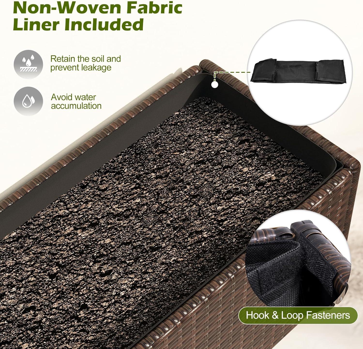 image:imageGiantex Wicker Raised Garden Bed with Wheels 38x12x14 Rectangular Garden Planter Box wPE Rattan Liner Fabric Wicker Patio Elevated Raised Bed for Vegetable Flower Herb Porch Balcony2