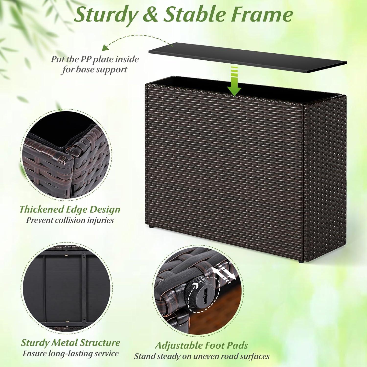 image:imageGiantex Wicker Raised Garden Bed with Wheels 38x12x14 Rectangular Garden Planter Box wPE Rattan Liner Fabric Wicker Patio Elevated Raised Bed for Vegetable Flower Herb Porch Balcony2
