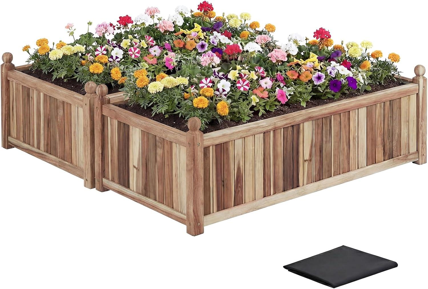 image:imageGiantex Wood Raised Garden Bed 46x24x16 Rectangular Planter Box wDrainage Holes for Growing Vegetables Flowers Herbs Fruits Easy Assembly Outdoor Planting Bed for Backyard Garden LawnWeathered Gray