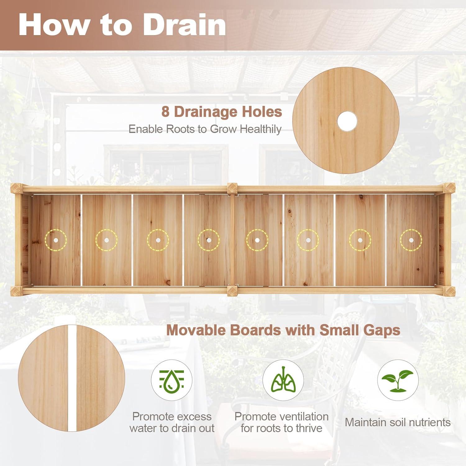 image:imageGiantex Wood Raised Garden Bed 46x24x16 Rectangular Planter Box wDrainage Holes for Growing Vegetables Flowers Herbs Fruits Easy Assembly Outdoor Planting Bed for Backyard Garden LawnNatural