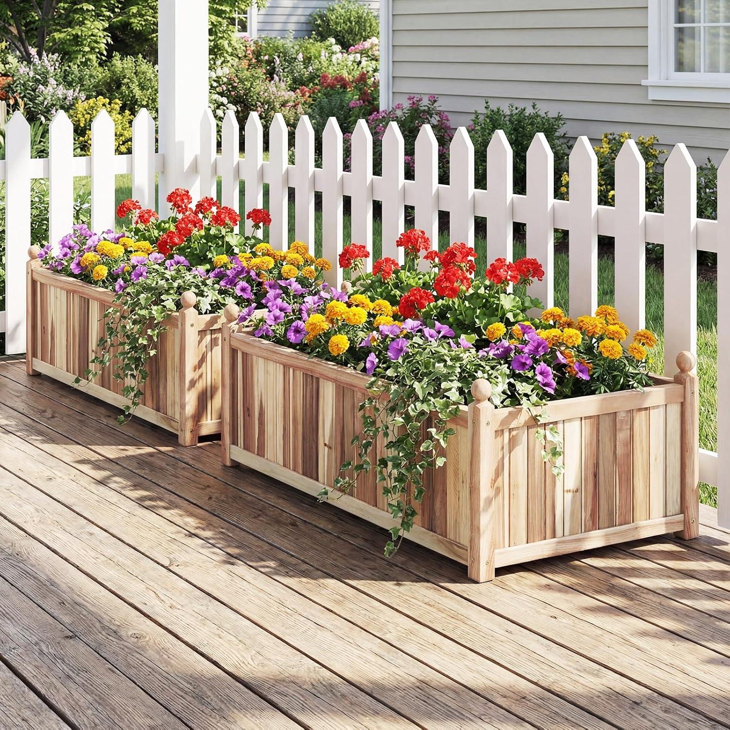 image:imageGiantex Wood Raised Garden Bed 46x24x16 Rectangular Planter Box wDrainage Holes for Growing Vegetables Flowers Herbs Fruits Easy Assembly Outdoor Planting Bed for Backyard Garden LawnWeathered Gray