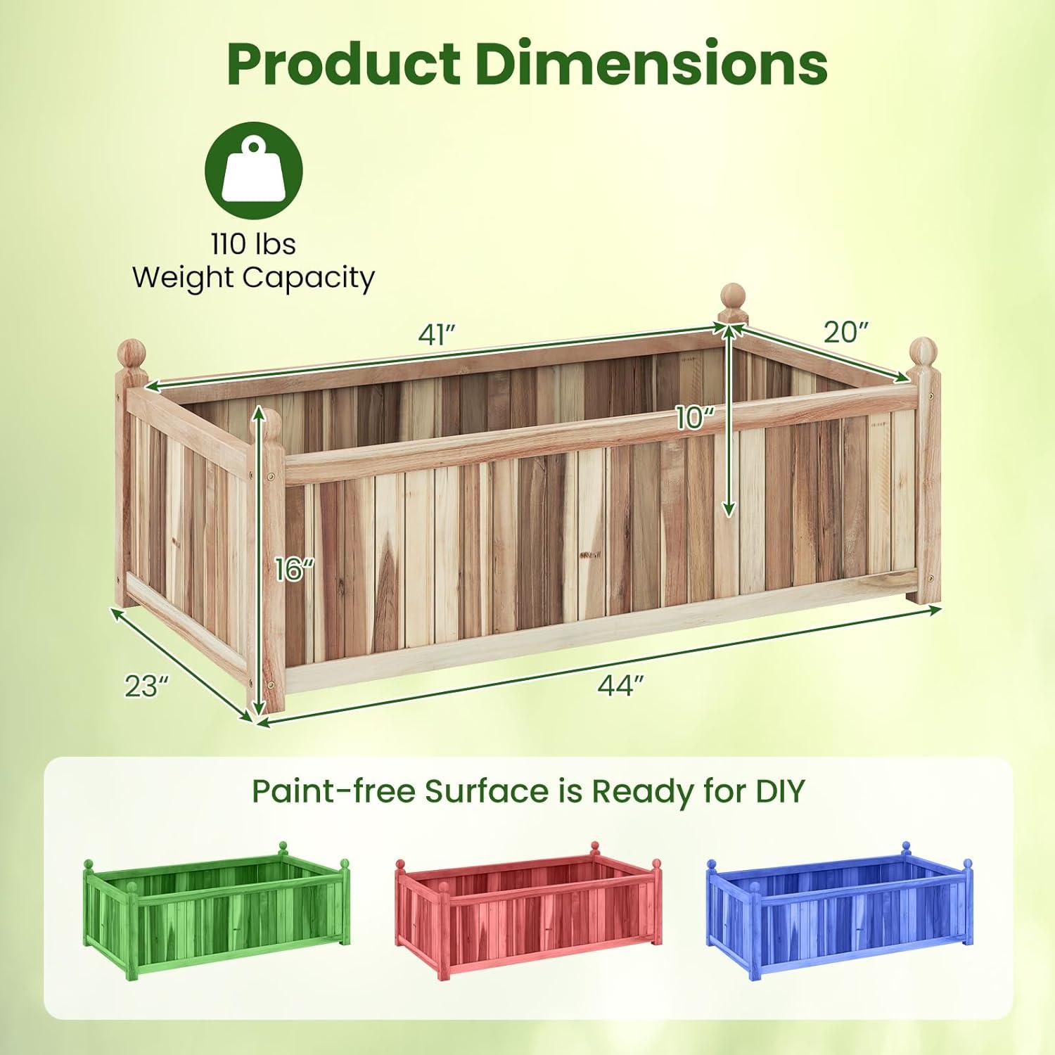 image:imageGiantex Wood Raised Garden Bed 46x24x16 Rectangular Planter Box wDrainage Holes for Growing Vegetables Flowers Herbs Fruits Easy Assembly Outdoor Planting Bed for Backyard Garden LawnWeathered Gray