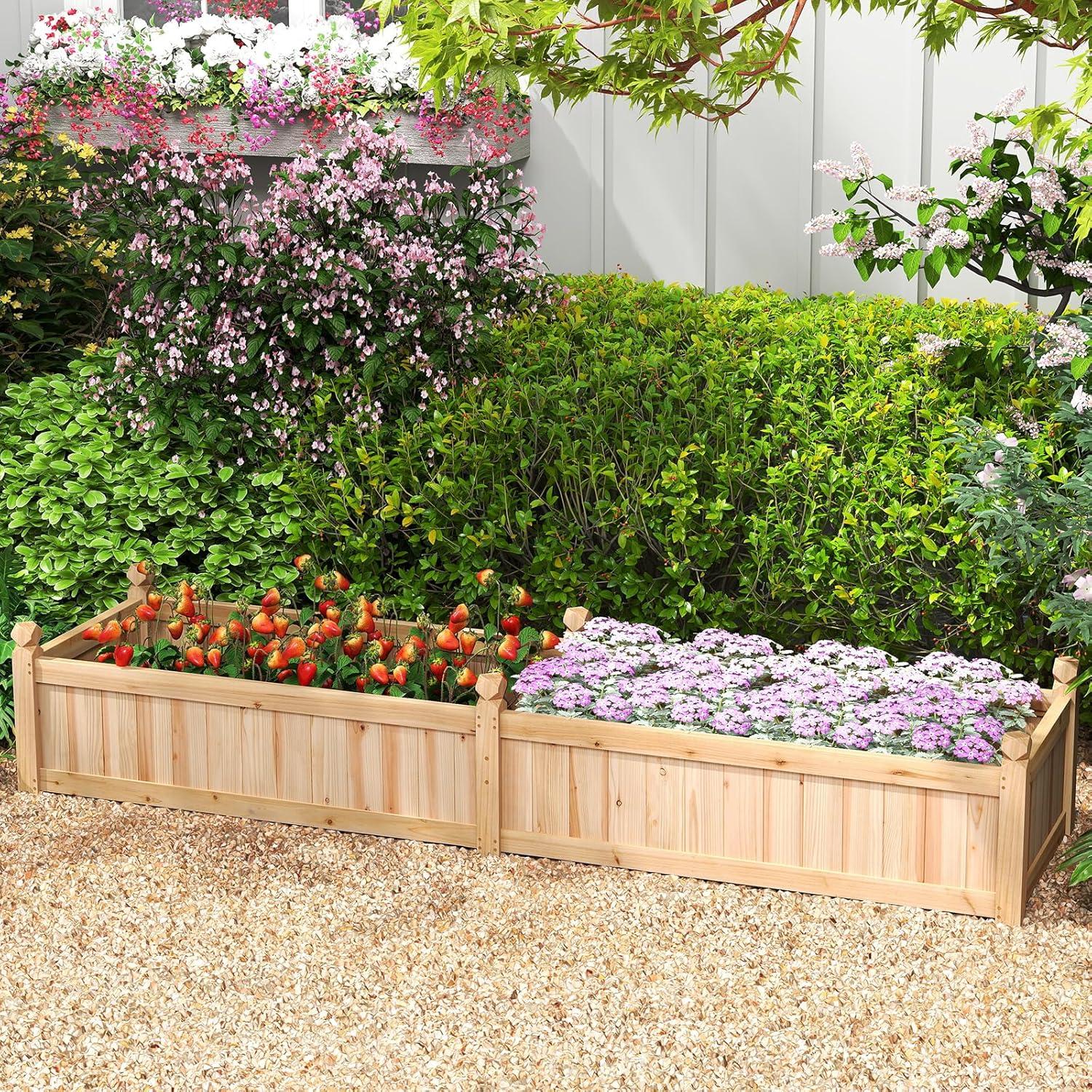 image:imageGiantex Wood Raised Garden Bed 46x24x16 Rectangular Planter Box wDrainage Holes for Growing Vegetables Flowers Herbs Fruits Easy Assembly Outdoor Planting Bed for Backyard Garden LawnNatural