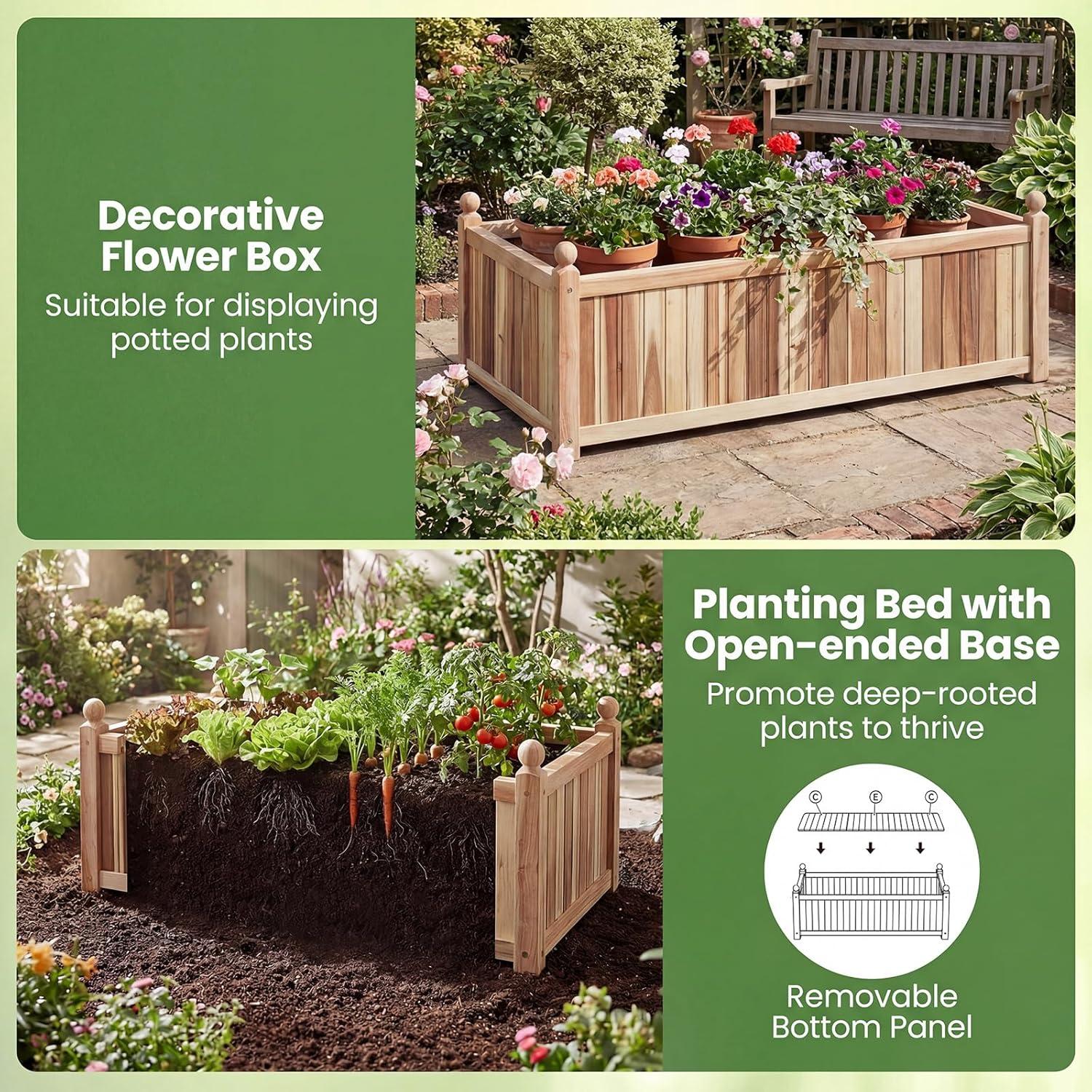 image:imageGiantex Wood Raised Garden Bed 46x24x16 Rectangular Planter Box wDrainage Holes for Growing Vegetables Flowers Herbs Fruits Easy Assembly Outdoor Planting Bed for Backyard Garden LawnWeathered Gray