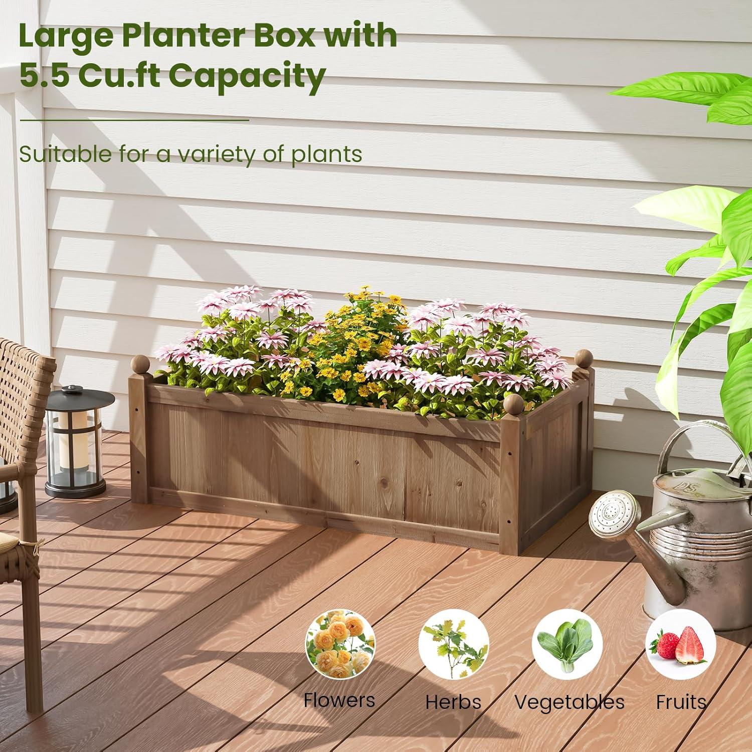 image:imageGiantex Wood Raised Garden Bed 46x24x16 Rectangular Planter Box wDrainage Holes for Growing Vegetables Flowers Herbs Fruits Easy Assembly Outdoor Planting Bed for Backyard Garden LawnLight Brown