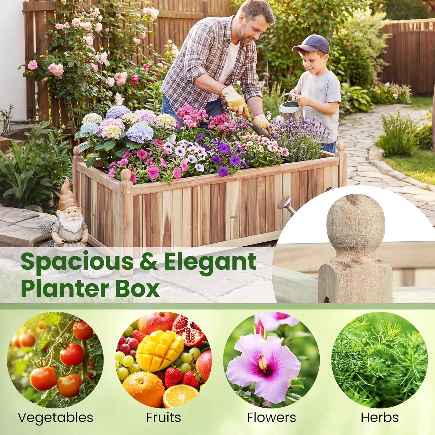 image:imageGiantex Wood Raised Garden Bed 46x24x16 Rectangular Planter Box wDrainage Holes for Growing Vegetables Flowers Herbs Fruits Easy Assembly Outdoor Planting Bed for Backyard Garden LawnWeathered Gray