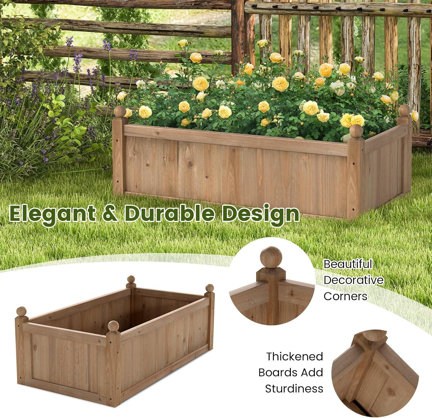 image:imageGiantex Wood Raised Garden Bed 46x24x16 Rectangular Planter Box wDrainage Holes for Growing Vegetables Flowers Herbs Fruits Easy Assembly Outdoor Planting Bed for Backyard Garden LawnLight Brown