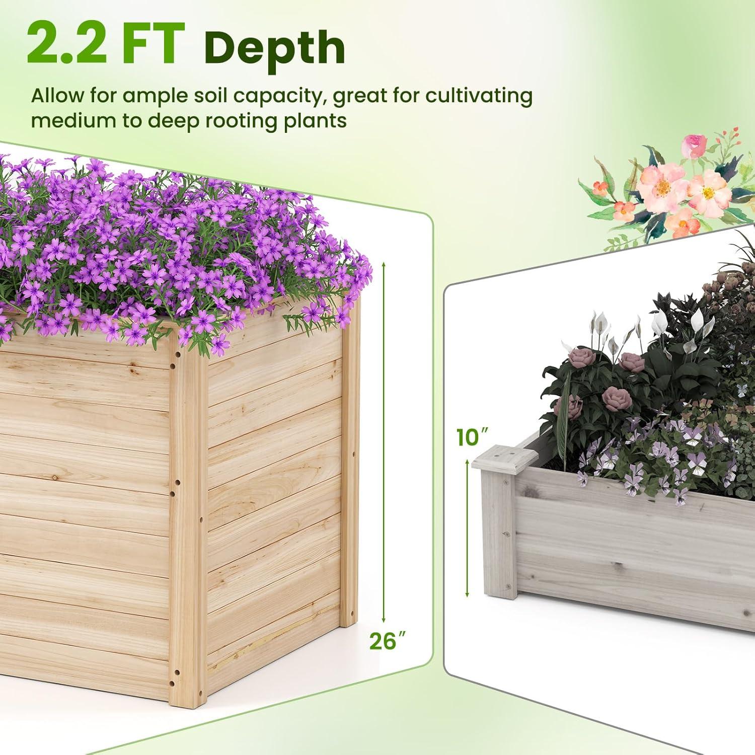 image:imageGiantex Wood Raised Garden Bed 475x475x245 Elevated Planter Box wOpenEnded Base for DeepRooted Plant Vegetable Fruit Flower Outdoor Solid Wood Planter for Patio Backyard2