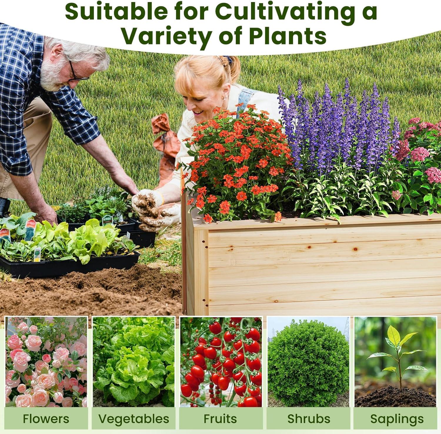 image:imageGiantex Wood Raised Garden Bed 475x475x245 Elevated Planter Box wOpenEnded Base for DeepRooted Plant Vegetable Fruit Flower Outdoor Solid Wood Planter for Patio Backyard2