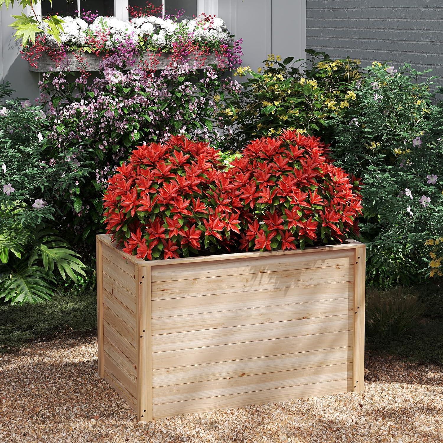 image:imageGiantex Wood Raised Garden Bed 475x475x245 Elevated Planter Box wOpenEnded Base for DeepRooted Plant Vegetable Fruit Flower Outdoor Solid Wood Planter for Patio Backyard2