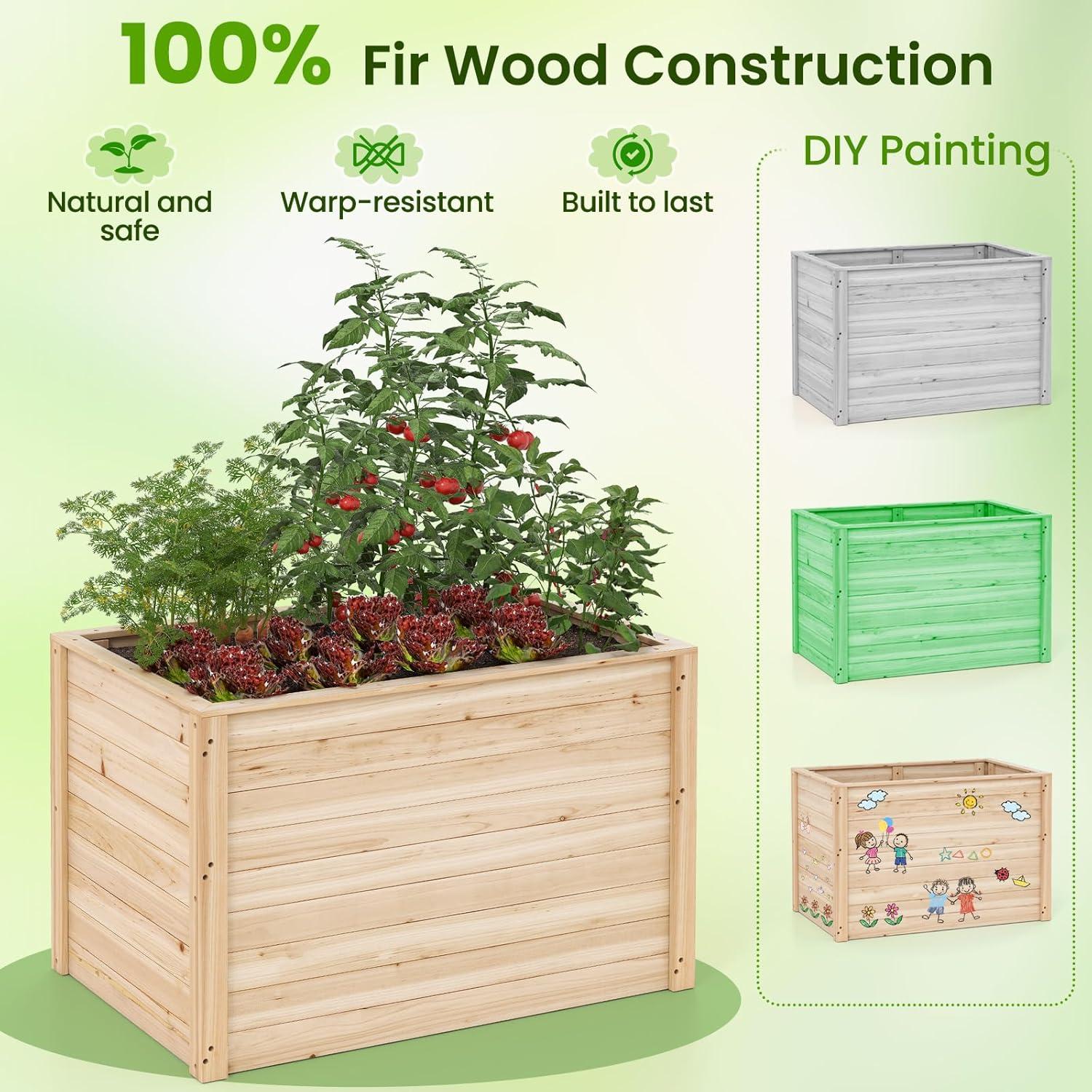image:imageGiantex Wood Raised Garden Bed 475x475x245 Elevated Planter Box wOpenEnded Base for DeepRooted Plant Vegetable Fruit Flower Outdoor Solid Wood Planter for Patio Backyard2