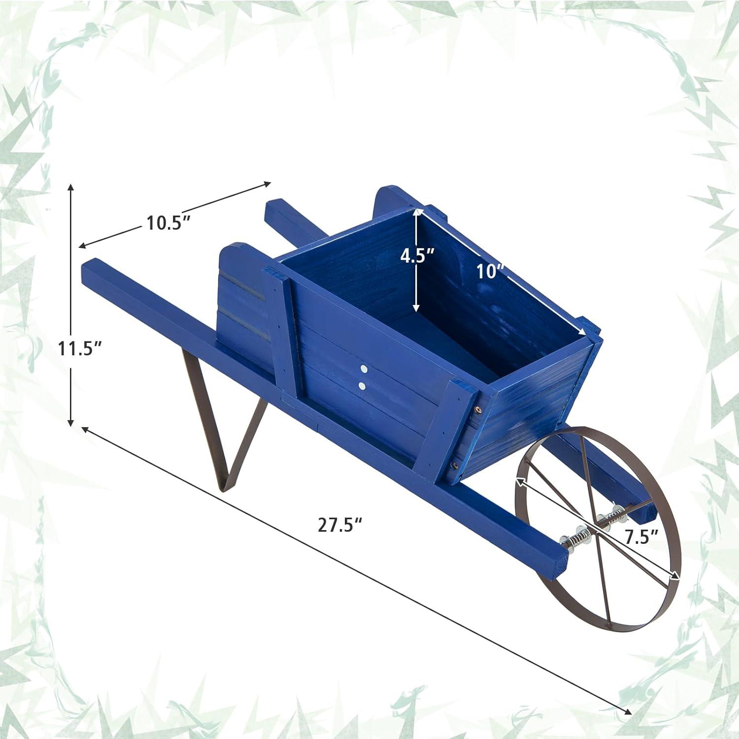 image:imageGiantex Wood Wagon Planter Small Wheelbarrow Wagon Cart Indoor amp Outdoor Decorative Raised Bed W 9 Magnetic Accessories Flower Pot Wheelbarrow Cart for Garden Backyard RedBlue