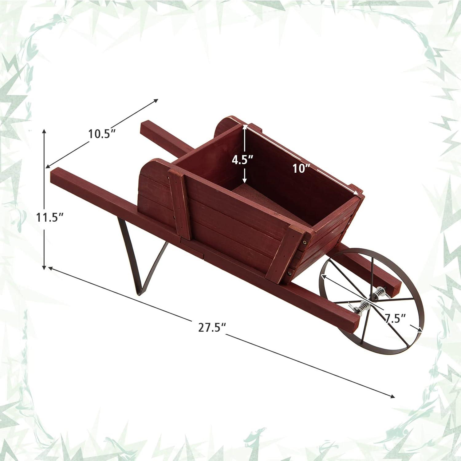 image:imageGiantex Wood Wagon Planter Small Wheelbarrow Wagon Cart Indoor amp Outdoor Decorative Raised Bed W 9 Magnetic Accessories Flower Pot Wheelbarrow Cart for Garden Backyard RedRed