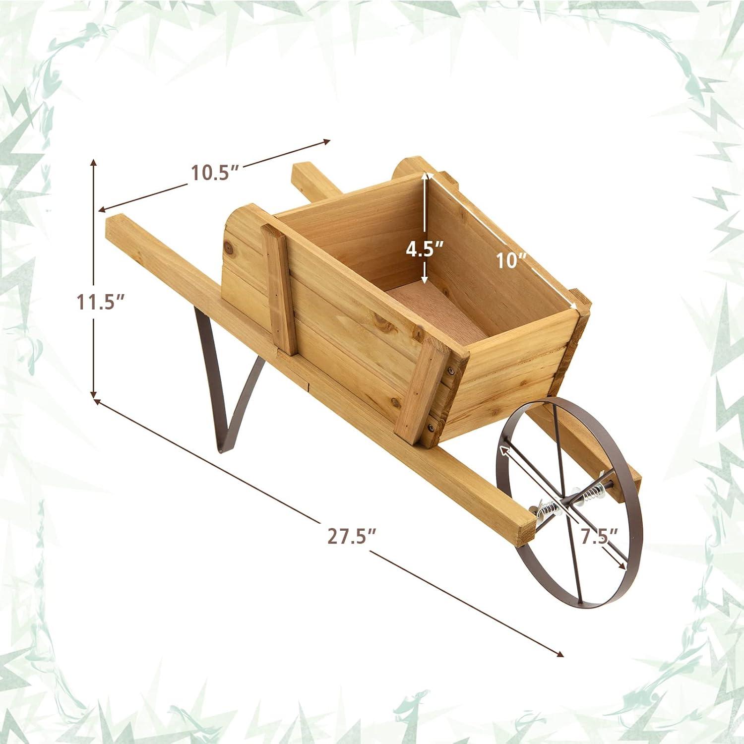 image:imageGiantex Wood Wagon Planter Small Wheelbarrow Wagon Cart Indoor amp Outdoor Decorative Raised Bed W 9 Magnetic Accessories Flower Pot Wheelbarrow Cart for Garden Backyard RedWalnut