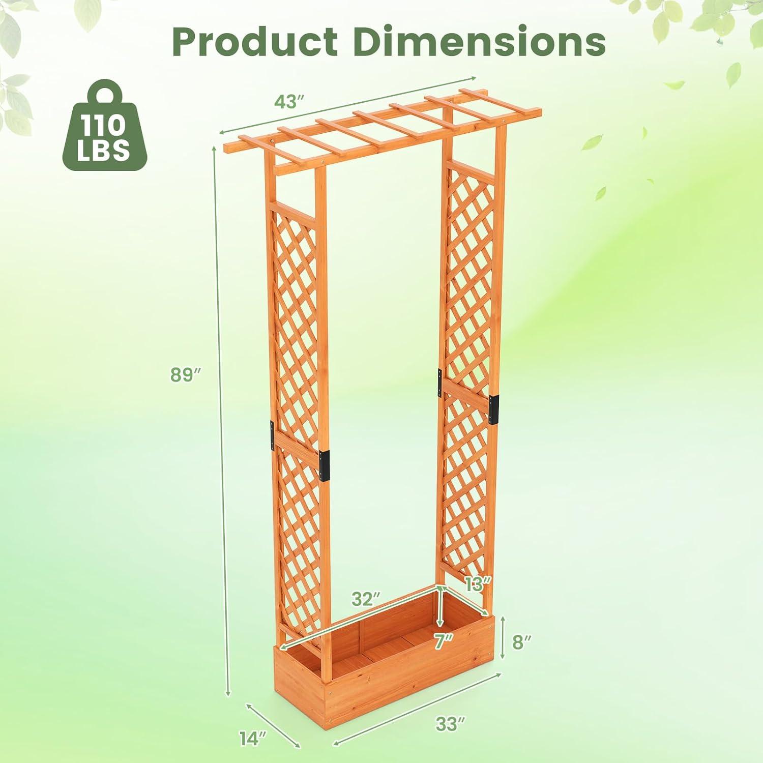 image:imageGiantex Wooden Raised Garden Bed with Trellis amp Hanging Roof Fir Wood Planter Box 45 Freestanding Elevated Garden Bed for Outdoor Climbing Plants Vegetables Flowers Patio amp Balcony OrangeOrange