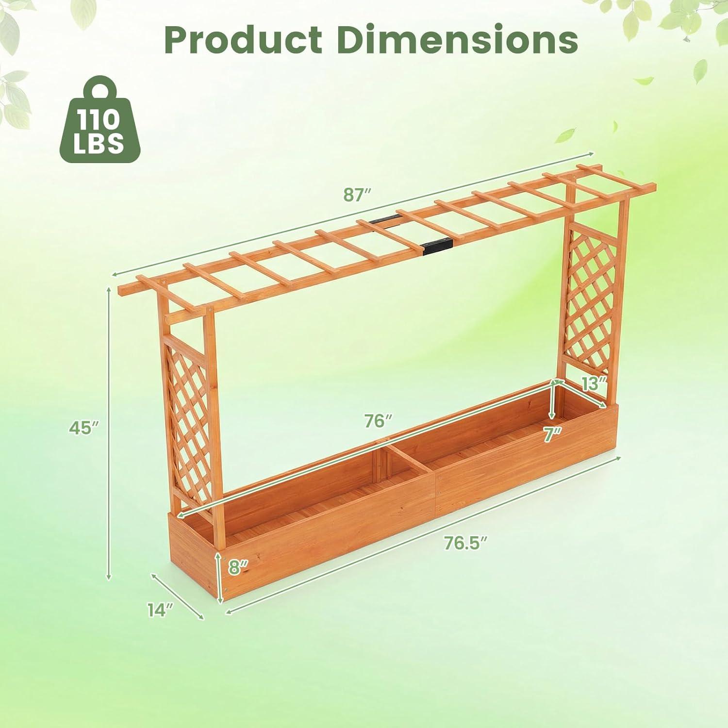image:imageGiantex Wooden Raised Garden Bed with Trellis amp Hanging Roof Fir Wood Planter Box 45 Freestanding Elevated Garden Bed for Outdoor Climbing Plants Vegetables Flowers Patio amp Balcony OrangeOrange