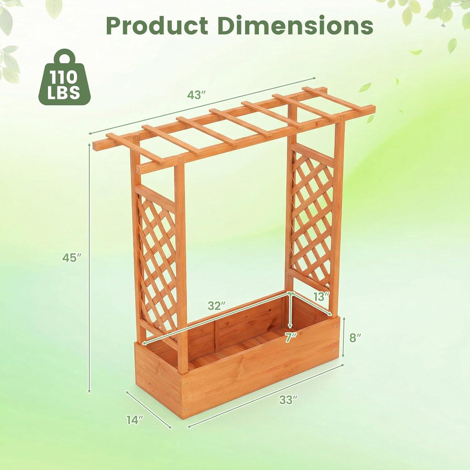 image:imageGiantex Wooden Raised Garden Bed with Trellis amp Hanging Roof Fir Wood Planter Box 45 Freestanding Elevated Garden Bed for Outdoor Climbing Plants Vegetables Flowers Patio amp Balcony OrangeOrange