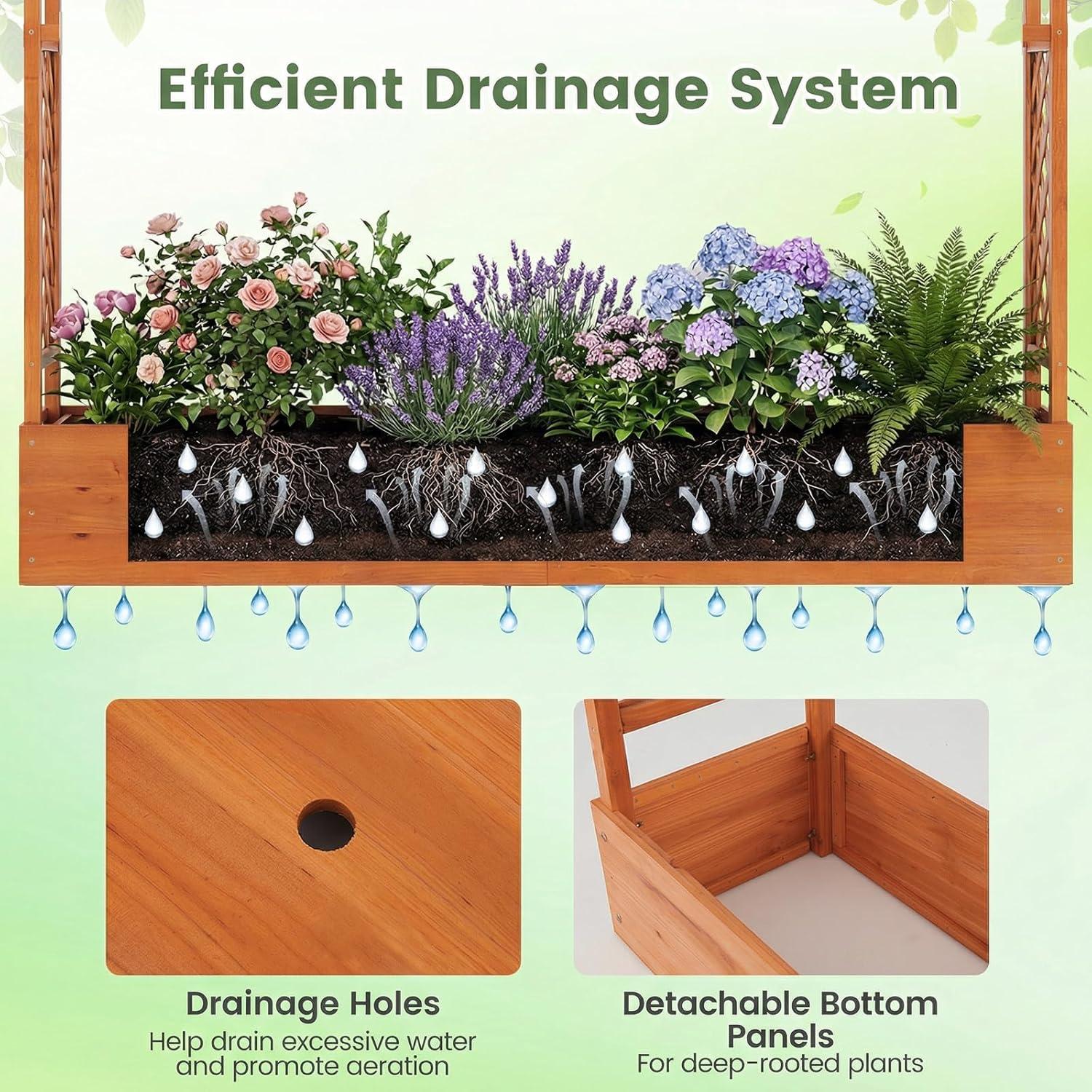 image:imageGiantex Wooden Raised Garden Bed with Trellis amp Hanging Roof Fir Wood Planter Box 45 Freestanding Elevated Garden Bed for Outdoor Climbing Plants Vegetables Flowers Patio amp Balcony OrangeOrange