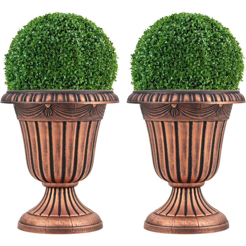 image:imageGiantex 18 Tall Vintage Planters Set of 2 Urn Plastic Flower Pots withPedestal Base amp PreMarked Drain Hole Indoor Outdoor Decorative Plant Containers for Front Porch Home Wedding BronzeBronze