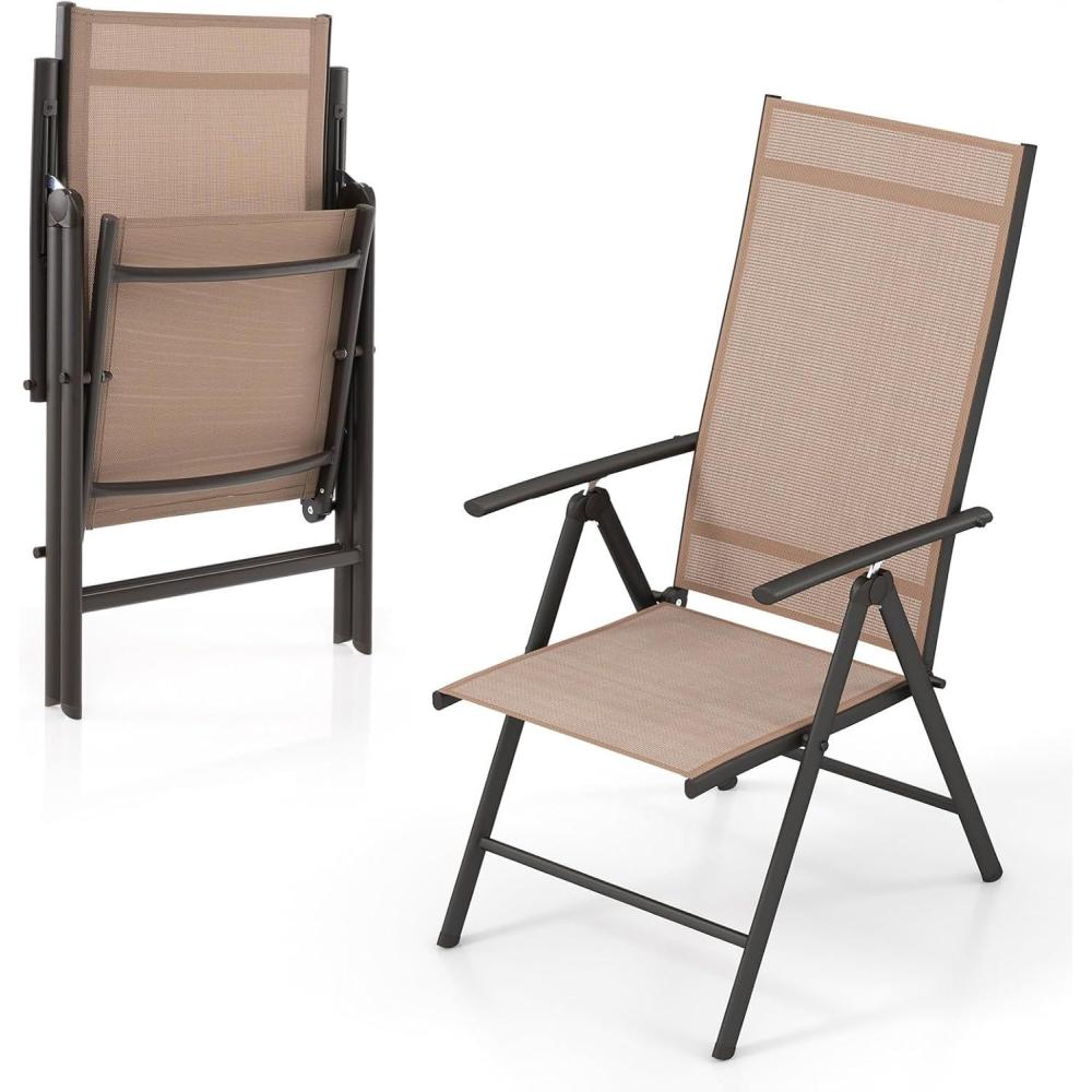 image:imageGiantex 2 Pack Folding Patio Chairs High Back Outdoor Chairs with 7Level Adjustable High Backrest Portable Reclining Chairs for Lawn Porch Garden Poolside Camping No Assembly BlackBrown