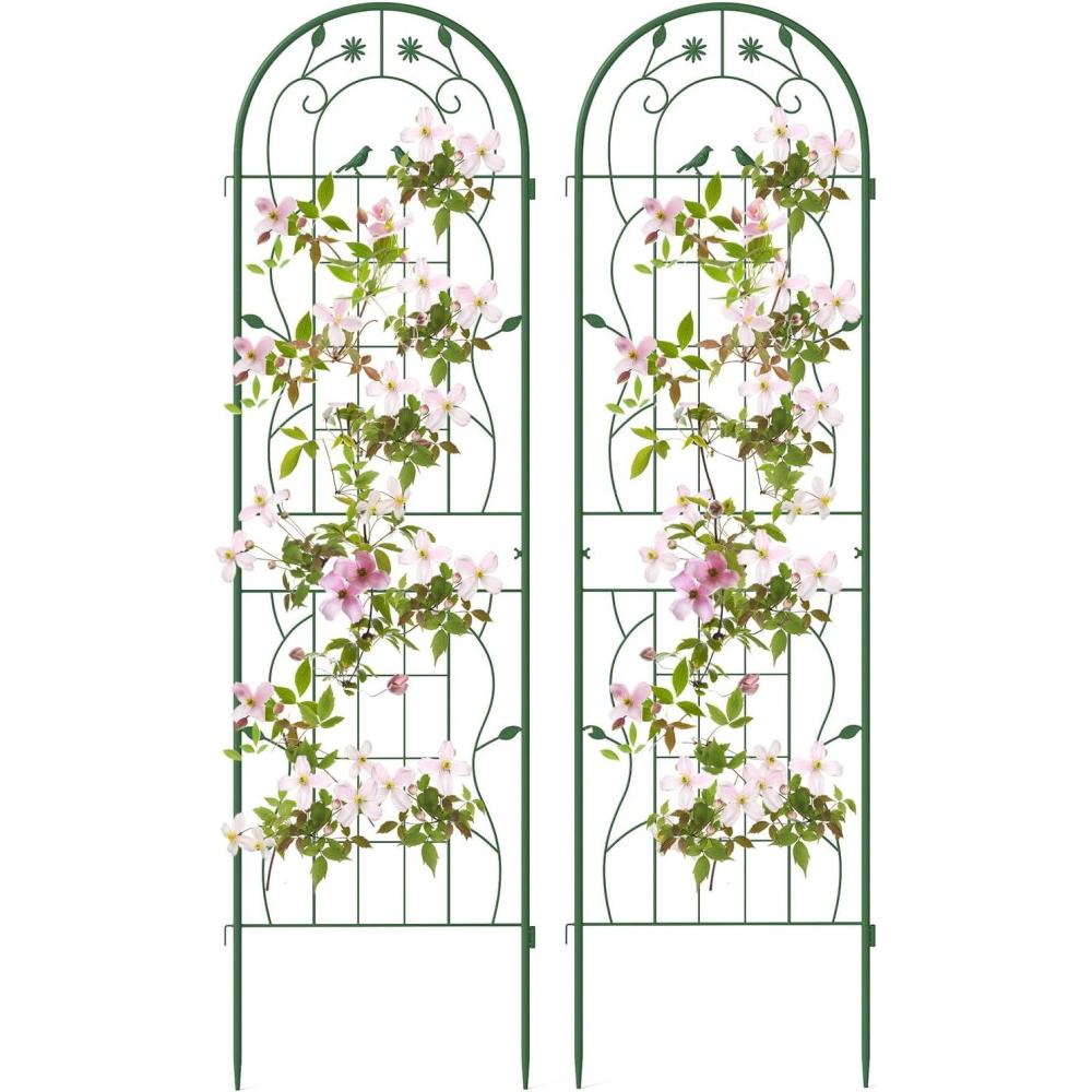 image:imageGiantex 2 Pack Garden Trellis 59 FT Tall Galvanized Steel Trellis for Climbing Plants Outdoor for Patio Lawn Wall Decor Plant Trellis for Vine Cucumber Tomato Flower Clematis Roses WhiteGreen