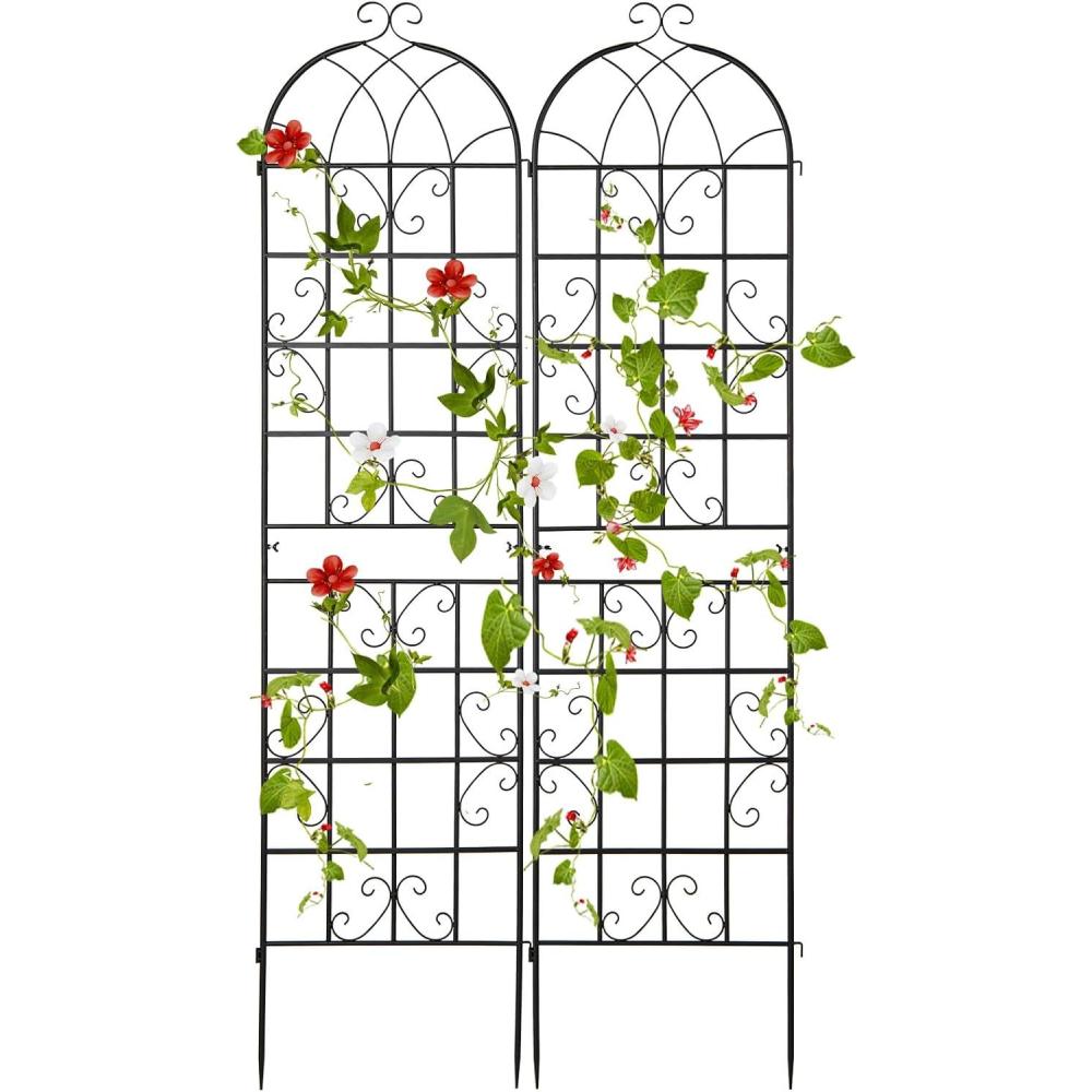 image:imageGiantex 2 Pack Trellis for Climbing Plants Outdoor 7 FT Tall Galvanized Steel Garden Trellis for Patio Lawn Wall Decor Plant Trellis for Vine Cucumber Tomato Flower Clematis Roses87x202 Pack