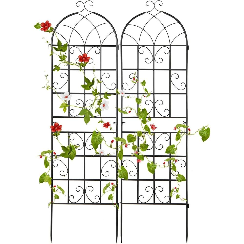 image:imageGiantex 2 Pack Trellis for Climbing Plants Outdoor 7 FT Tall Galvanized Steel Garden Trellis for Patio Lawn Wall Decor Plant Trellis for Vine Cucumber Tomato Flower Clematis Roses71x202 Pack