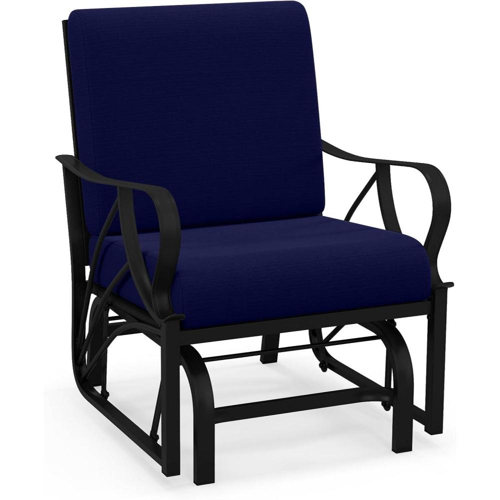 image:imageGiantex 2Pack Outdoor Glider Patio Rocking Chair with Thick Cushion Sturdy Metal Frame Curved Armrest Ergonomic Design SinglePerson Glider Chair for Garden Yard Porch Rocker BlackNavy
