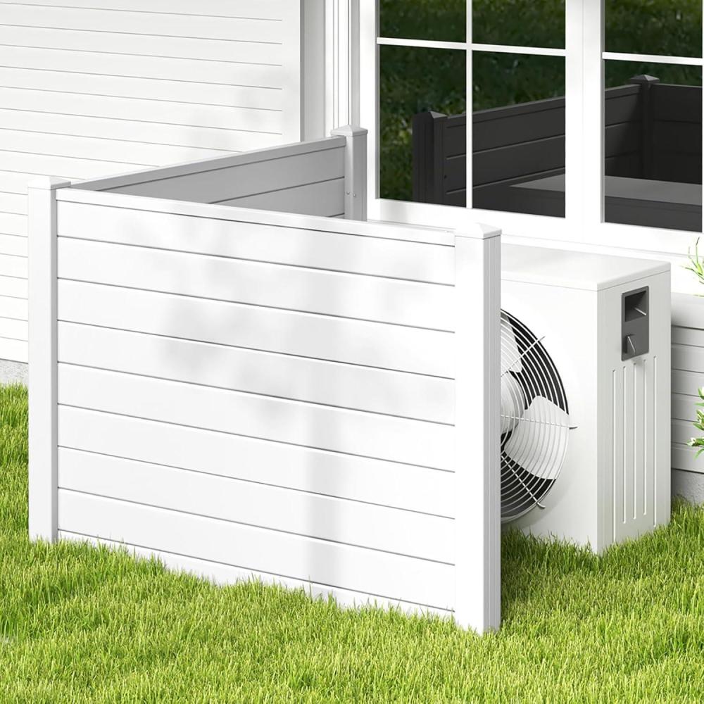 image:imageGiantex 3 Panels Air Conditioner Fence 48W x 36H Outdoor Privacy Screen with Metal Stakes NoDig Decorative Trash Can Enclosure PP Freestanding Fences for Garden Lawn AC Unit Pool Pump WhiteWhite