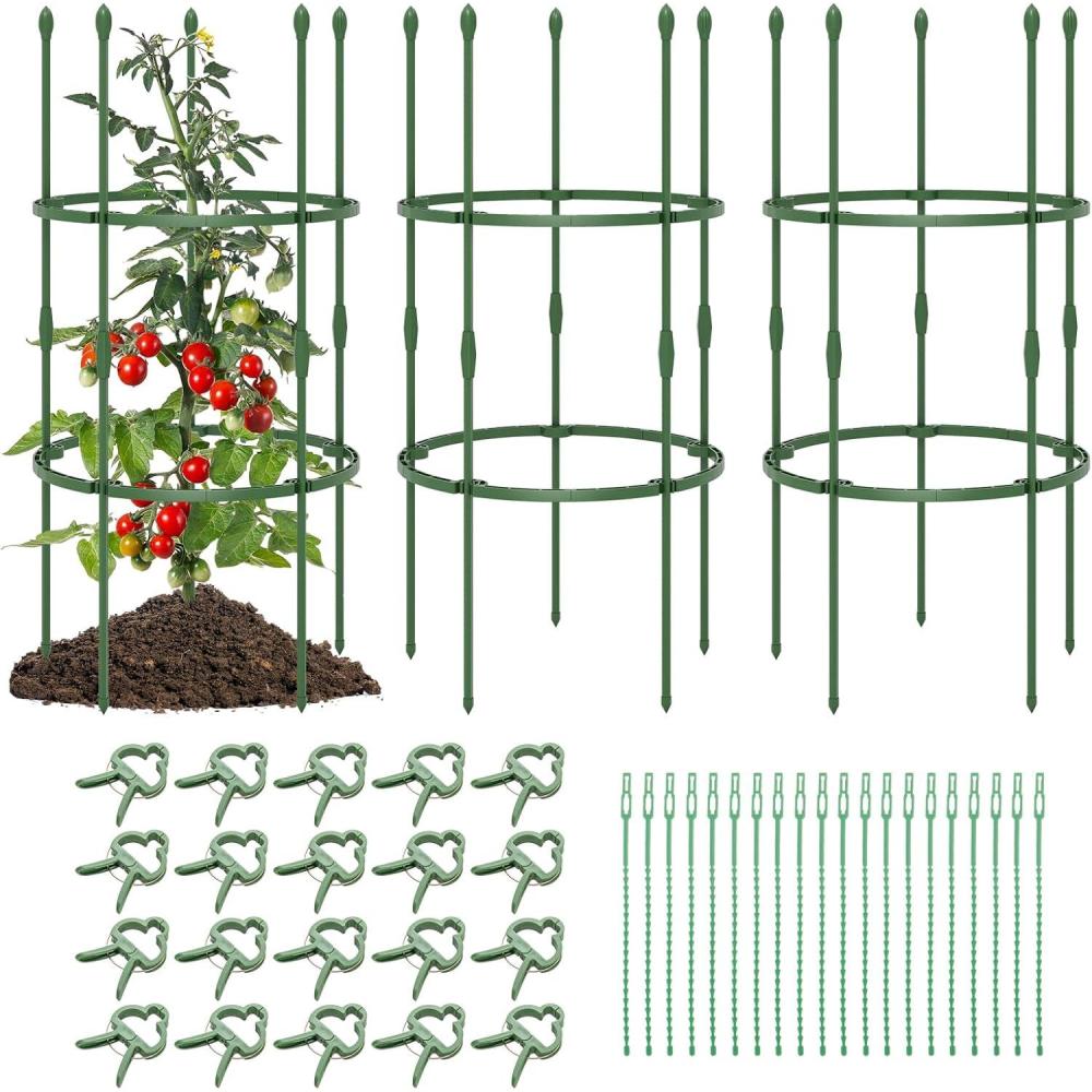image:imageGiantex 3Pack Tomato Cages 60Hx20 PECoated Metal Plant Cages amp Supports wAdjustable Height 2in1 Round Trellis for Climbing Flower Vegetable Fruit Potted Plant20Dia x 40H Pack of 3