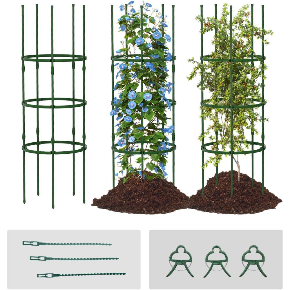 image:imageGiantex 3Pack Tomato Cages 60Hx20 PECoated Metal Plant Cages amp Supports wAdjustable Height 2in1 Round Trellis for Climbing Flower Vegetable Fruit Potted Plant20Dia x 605H Pack of 3
