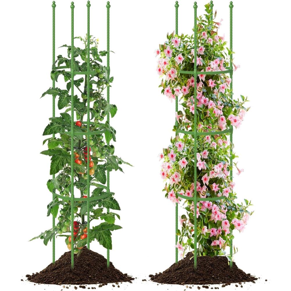 image:imageGiantex 3Pack Tomato Cages 60Hx20 PECoated Metal Plant Cages amp Supports wAdjustable Height 2in1 Round Trellis for Climbing Flower Vegetable Fruit Potted Plant12Dia x 57H Pack of 2