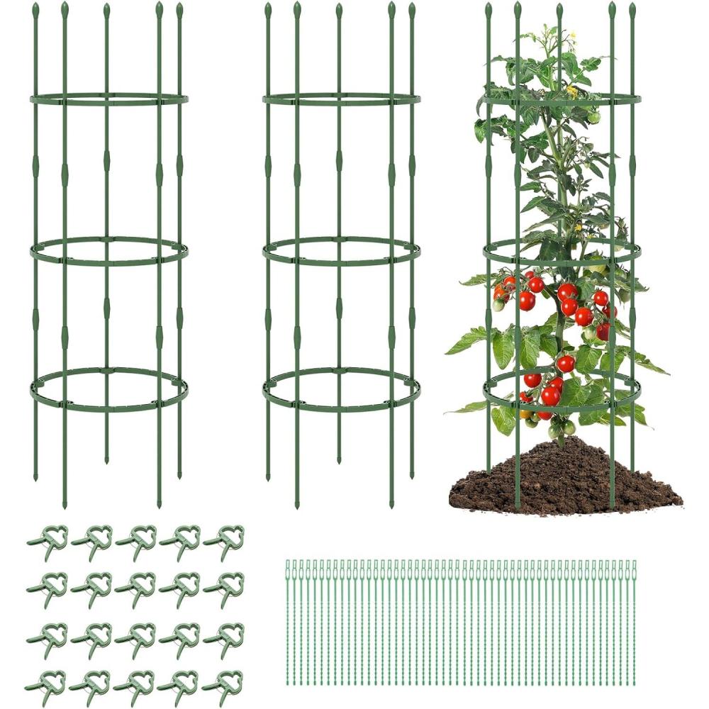 image:imageGiantex 3Pack Tomato Cages 60Hx20 PECoated Metal Plant Cages amp Supports wAdjustable Height 2in1 Round Trellis for Climbing Flower Vegetable Fruit Potted Plant20Dia x 60H Pack of 3