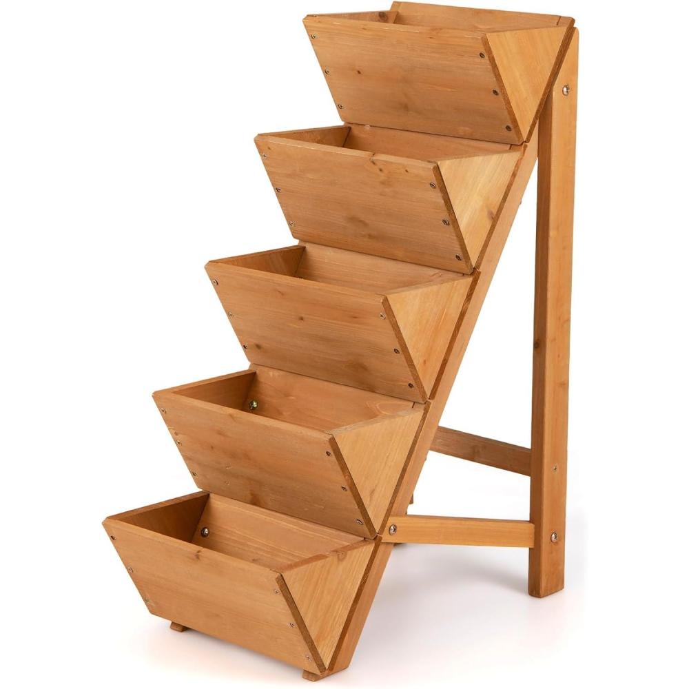 image:imageGiantex 5Tier Wooden Vertical Raised Garden Bed Freestanding Plant Stand with Legs for Herbs Vegetables Fruits Indoor Outdoor Tiered Wood Planter Box Flower Rack for Patio Balcony amp Yard1