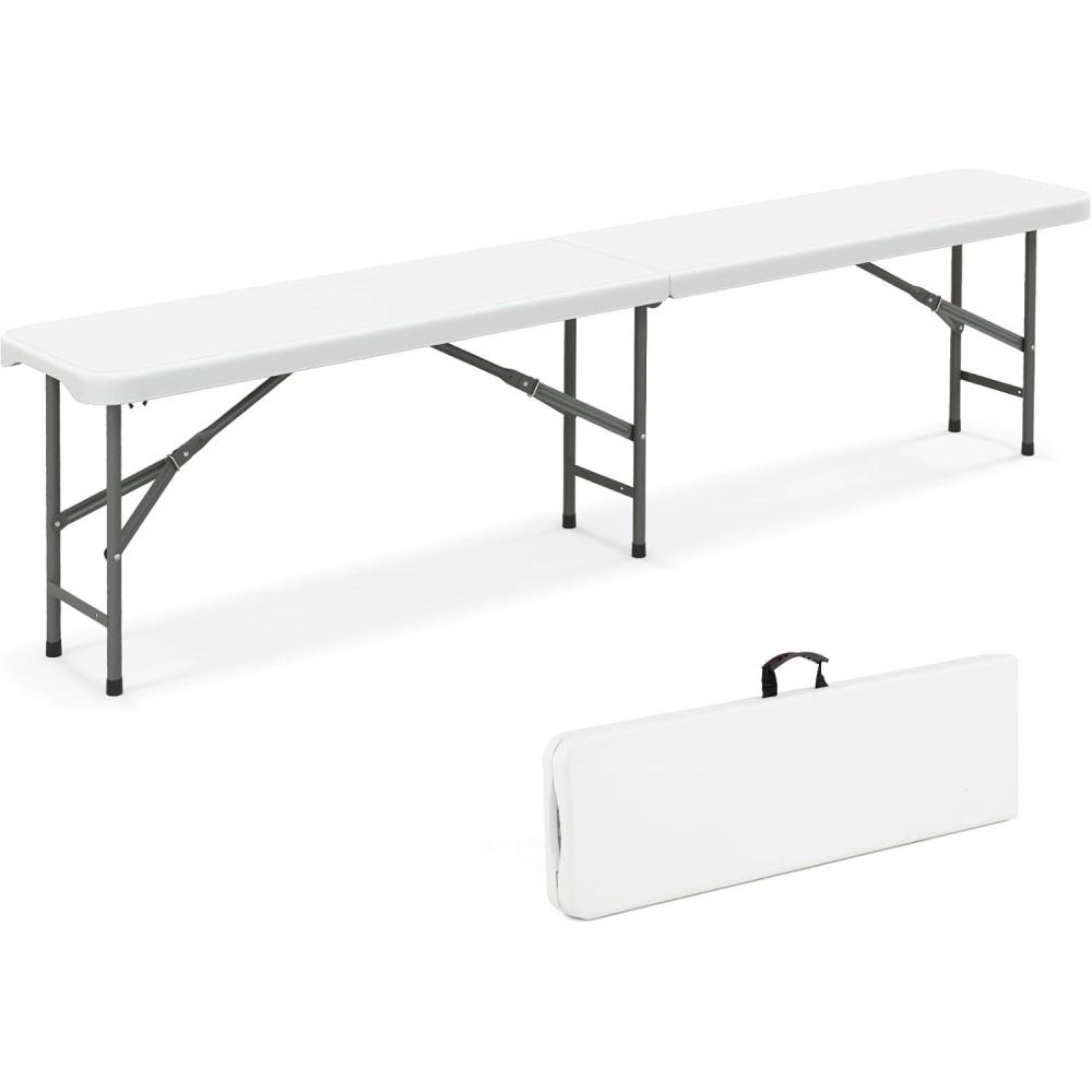 image:imageGiantex 6 FT Plastic Folding Bench HDPE Portable Seat wMetal Legs FoldinHalf Outdoor Bench for Picnic Garden Camping Party Sport Events 1320 lbs Capacity No Assembly 1 WhiteWhite
