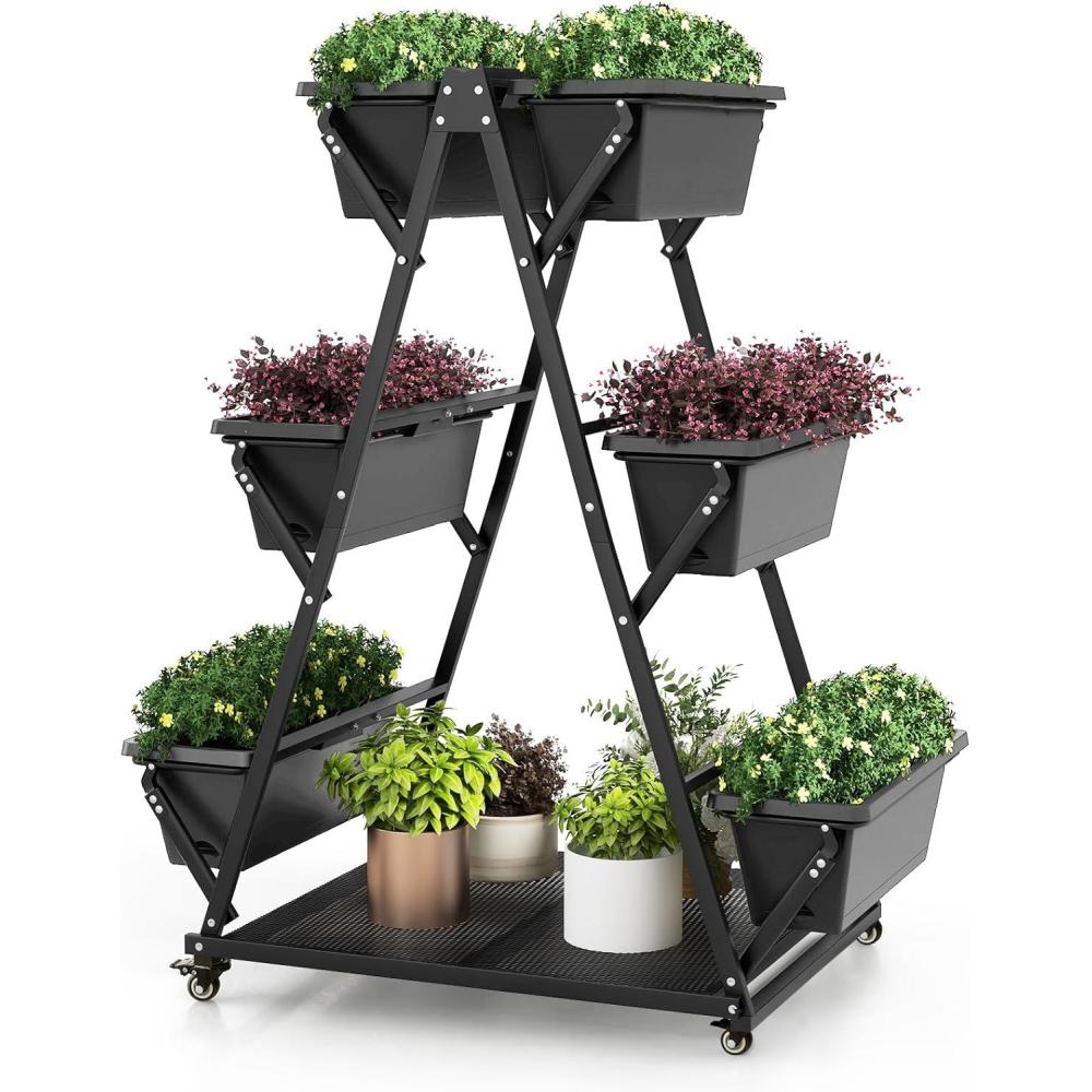 image:imageGiantex 6Tier Rolling Raised Garden Bed Vertical Planter Stand on Wheels with 6 Garden Boxes Storage Shelf Indoor Outdoor Freestanding Raised Beds for Flower Strawberry Vegetable Herb1