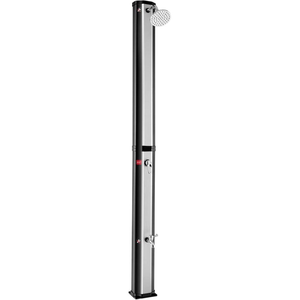 image:imageGiantex 72 FT 10 Gallon 2Section SolarHeated Outdoor Shower Pool Shower WFreeRotating Shower Head Foot Tap Spigot Faucet Temperature and Pressure Adjustment for Backyard Garden Beach SpaSilverBlack