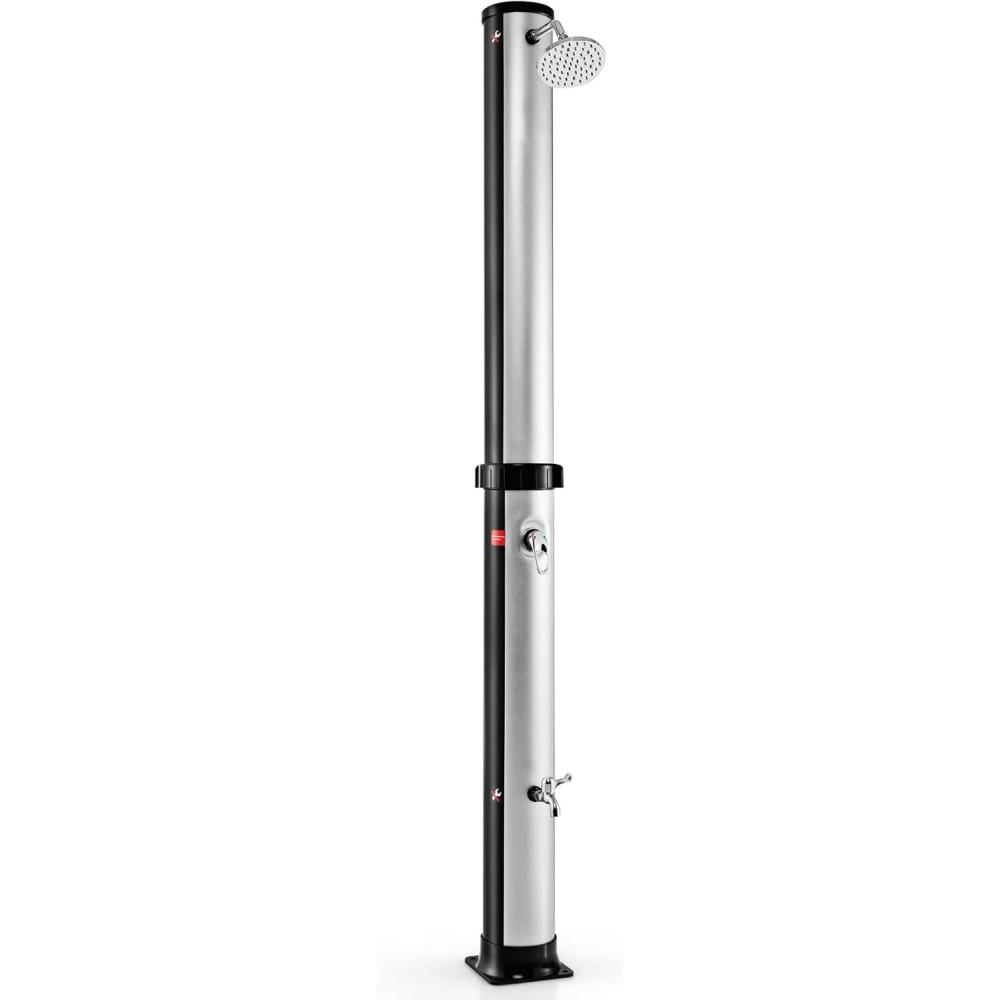 image:imageGiantex 72 FT 10 Gallon 2Section SolarHeated Outdoor Shower Pool Shower WFreeRotating Shower Head Foot Tap Spigot Faucet Temperature and Pressure Adjustment for Backyard Garden Beach SpaBlackSilver