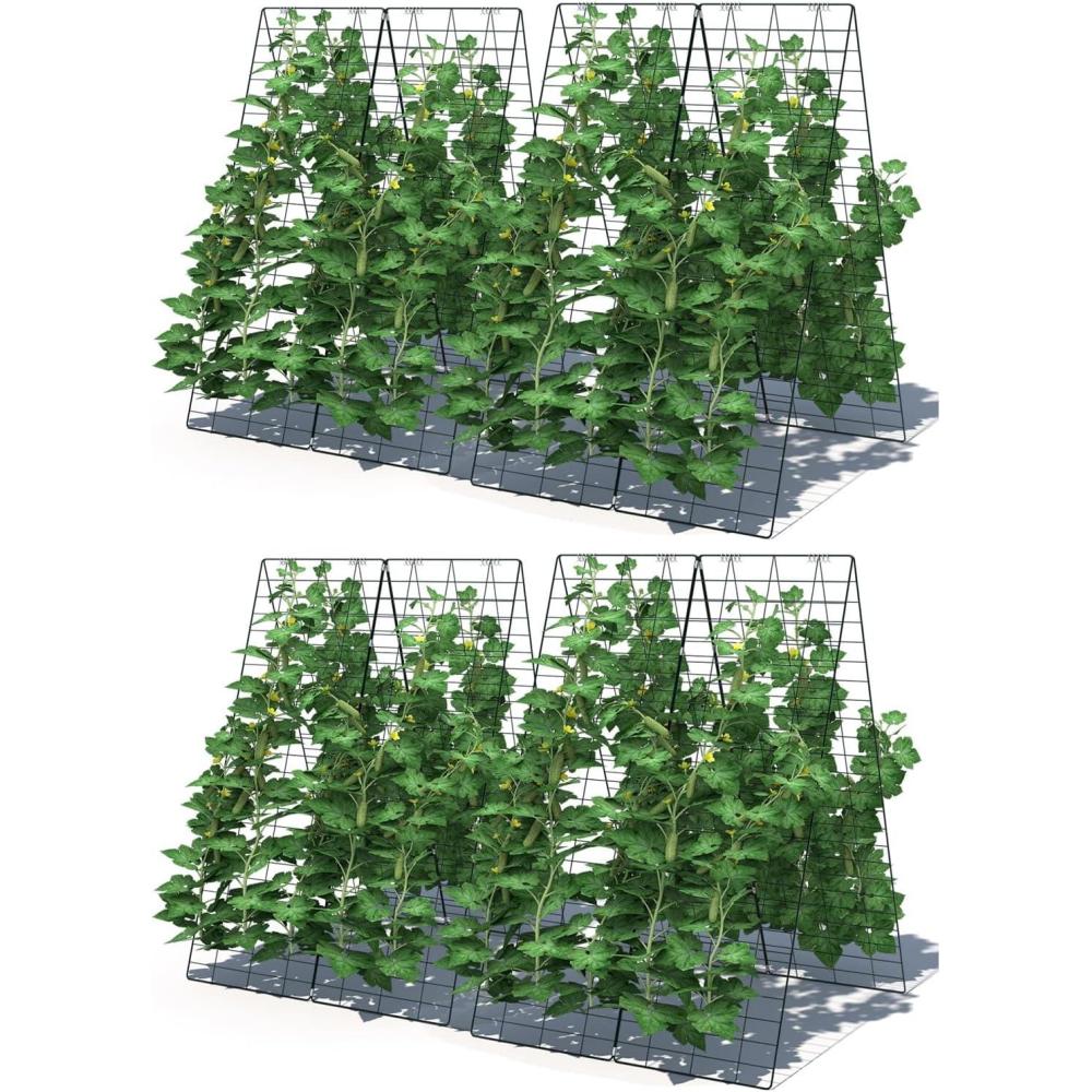 image:imageGiantex 8 Panels Cucumber Trellis AFrame Garden Trellis for Plant Climbing Greenhouse Vegetable Fruit Grow Support with 18 Clips 16 Ground Stakes 8 Spiral Connectors 12 Cable Tie Twist Tie16 Panels47x136