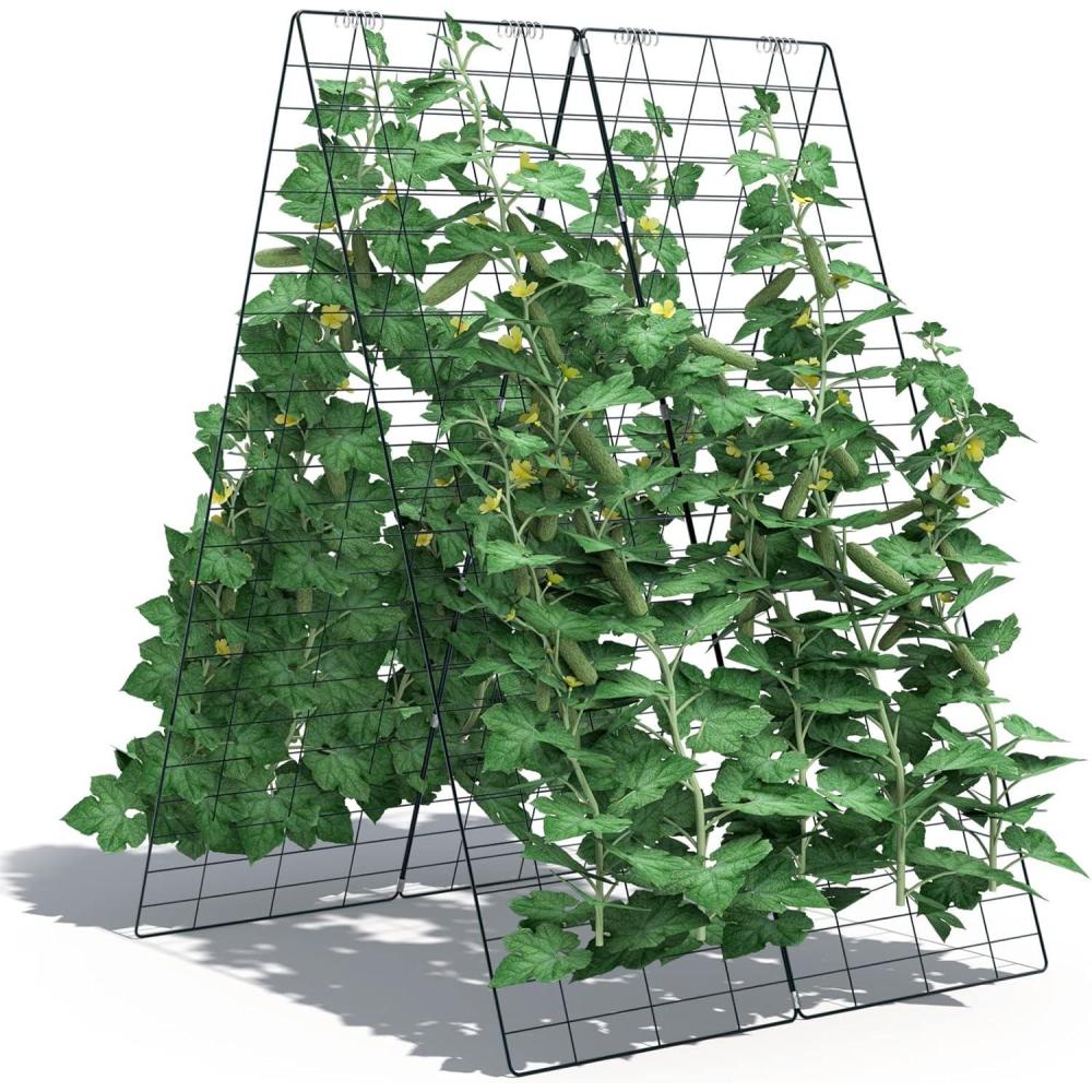 image:imageGiantex 8 Panels Cucumber Trellis AFrame Garden Trellis for Plant Climbing Greenhouse Vegetable Fruit Grow Support with 18 Clips 16 Ground Stakes 8 Spiral Connectors 12 Cable Tie Twist Tie4 Panels47x34