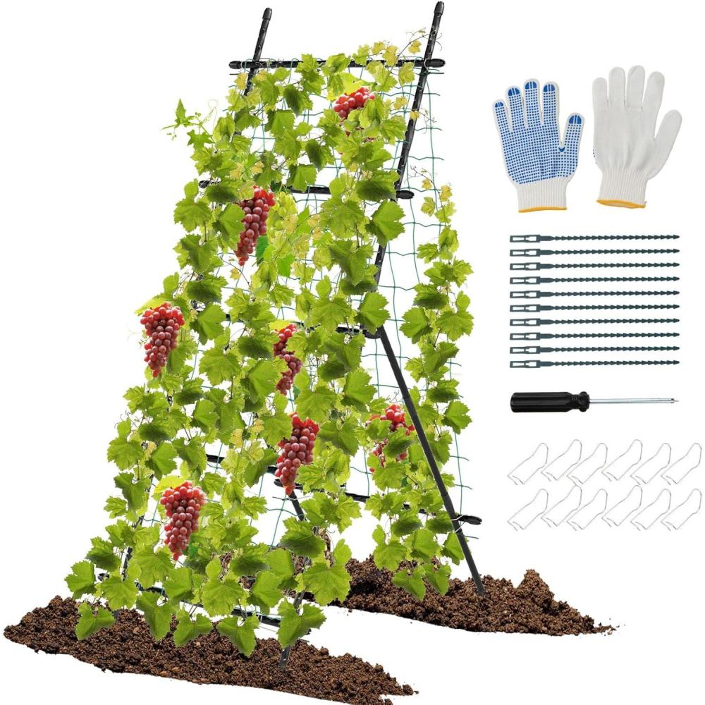 image:imageGiantex Cucumber Trellis Trellis for Climbing Plants Outdoor Garden Trellis wNetting PECoated Metal Clips Plant Support for Flower Vine Grape Vegetable Fruit Adjustable Shape 31x 26x7431x26x74