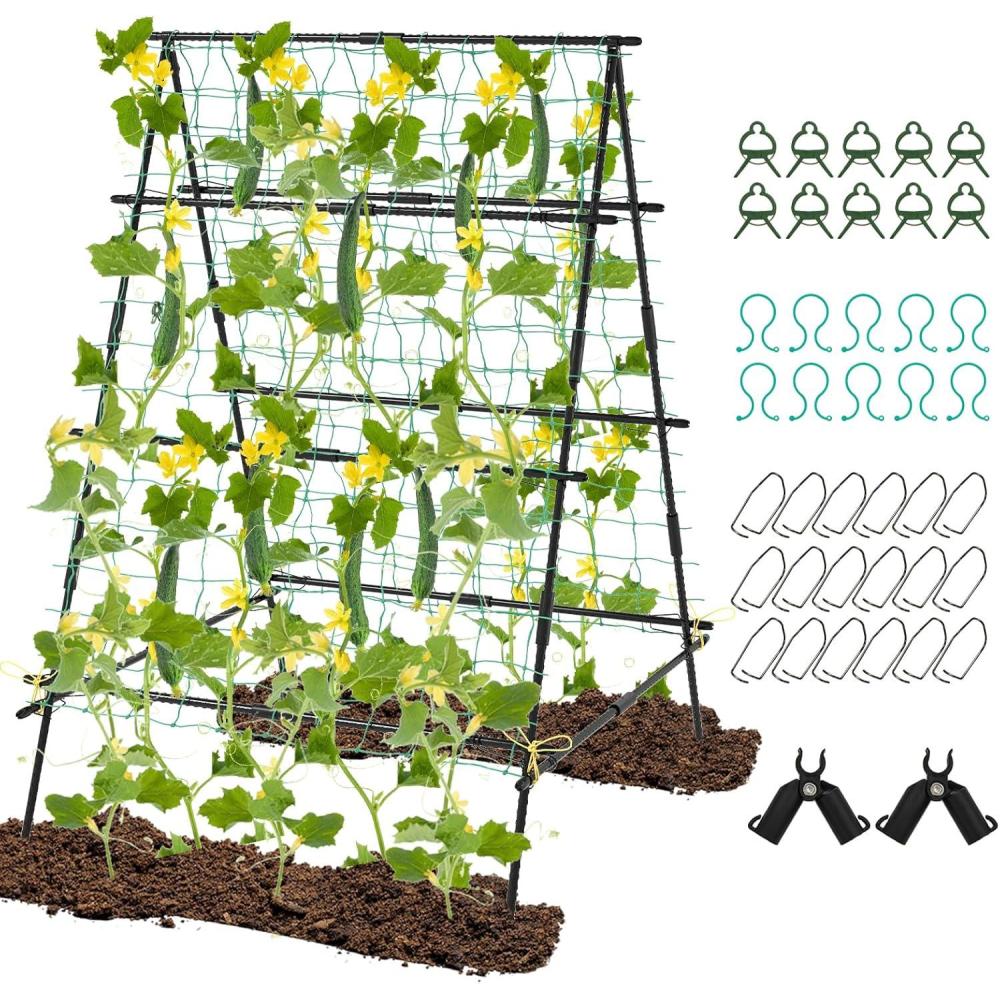 image:imageGiantex Cucumber Trellis Trellis for Climbing Plants Outdoor Garden Trellis wNetting PECoated Metal Clips Plant Support for Flower Vine Grape Vegetable Fruit Adjustable Shape 31x 26x7441x51x59
