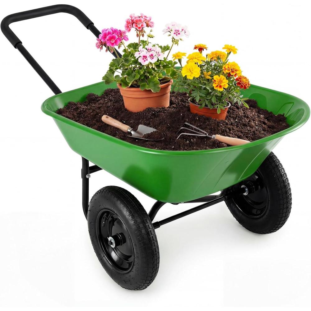 image:imageGiantex DualWheel Garden Cart 330LBS Heavy Duty Wheelbarrow 2 Wheel Wagon Utility Cart for Outdoor Yard Lawn Gardening Construction Use Light GreenLight Green