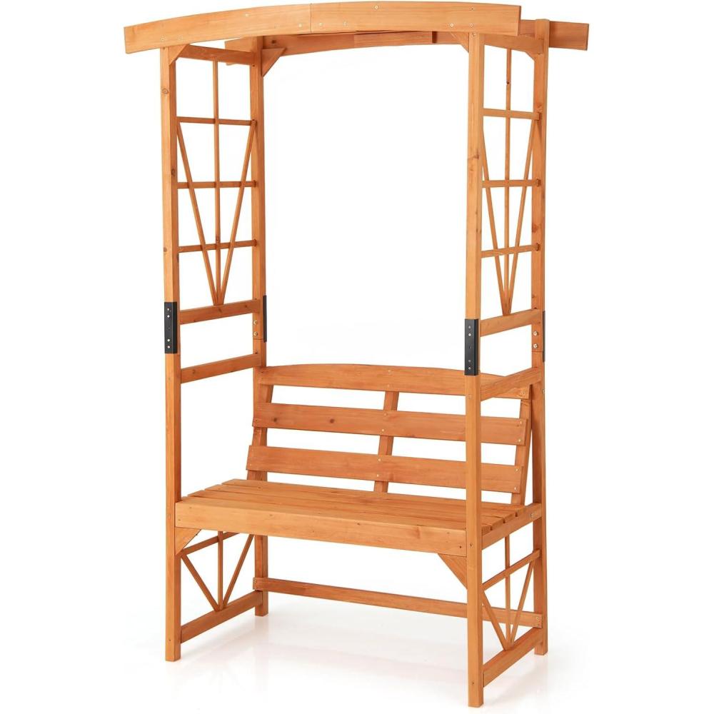 image:imageGiantex Garden Arbor with Bench Wooden Garden Arch Trellis for Climbing Plants Vines 2Person Outdoor Bench 48W x 75H Patio Archway for Lawn Wedding Party Ceremony Backyard DecorHoney Brown