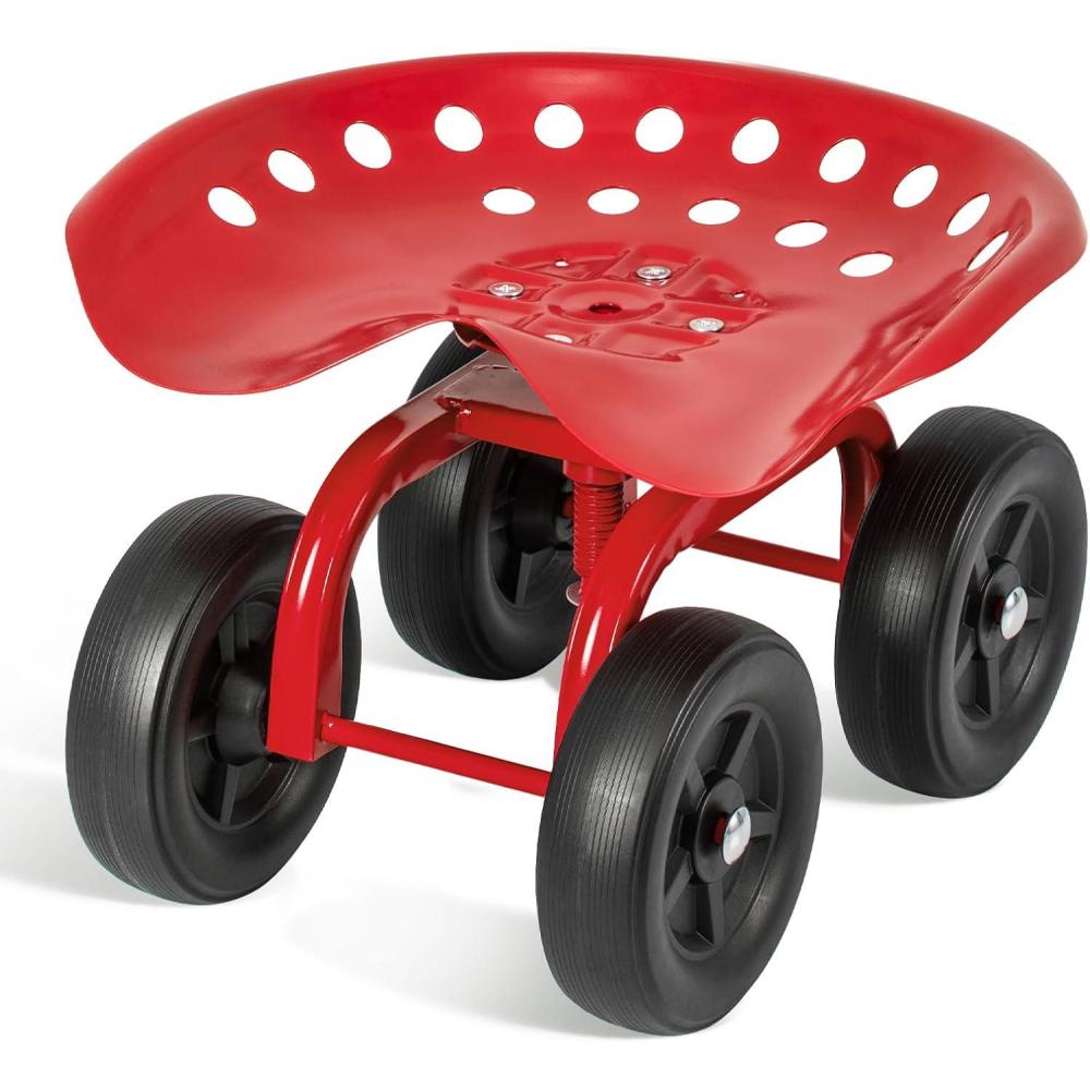 image:imageGiantex Garden Cart Rolling Workseat with 4 Wheels Garden Stool 360 Swivel Work Seat amp Adjustable Height Heavy Duty Wagon Scooter for Gardening for Patio Garden Lawn Yard BlueRed