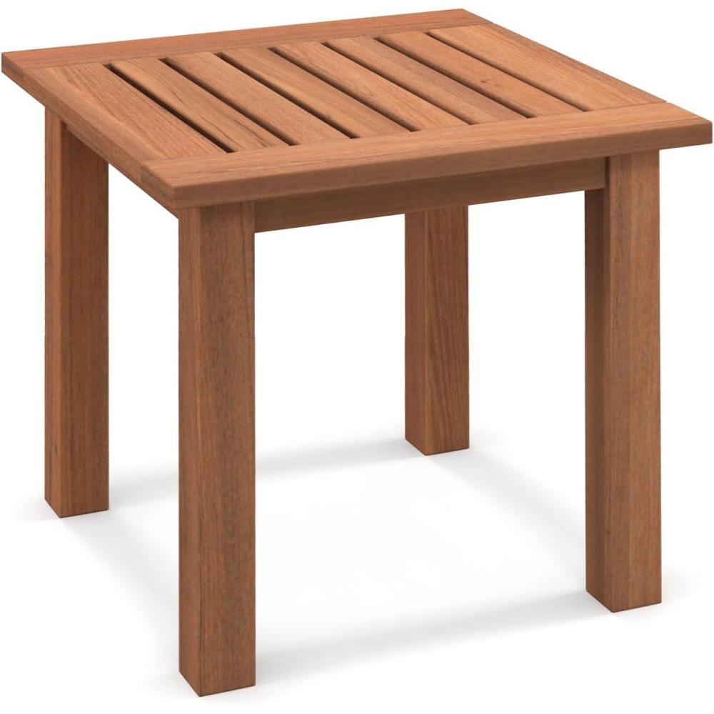 image:imageGiantex Hardwood Outdoor Side Table AllWeather Patio Square End Table with Slatted Tabletop Small Coffee Bistro Table for Outdoor Indoor Garden Poolside and Balcony Natural 11