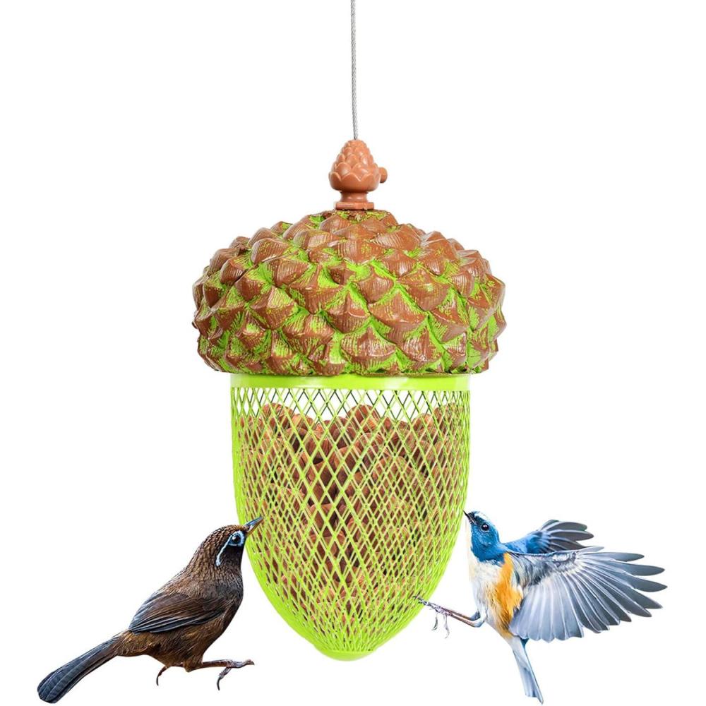 image:imageGiantex Metal Acorn Bird Feeder Outdoor Hanging Food Dispenser with Stainless Steel Wire and Iron Grid Wild Bird Feeder Hanging House Seed Feeder for Garden Yard Outside Decoration GreenGreen