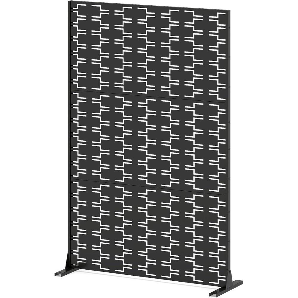 image:imageGiantex Metal Privacy Screen 72H x 48W PowderCoated Decorative Outdoor Fence Panel Wall Divider for Room Separation Freestanding Patio Divider for Garden Balcony amp Yard Brick PatternBlack Brick Pattern